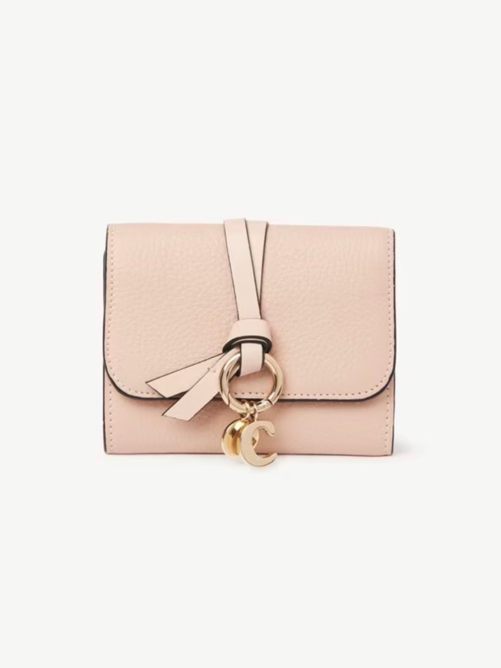 Authentic Chloe SMALL ALPHABET TRI-FOLD IN GRAINED LEATHER in Cement Pink🩷